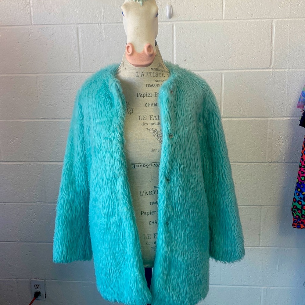 Re:named Teal Small faux fur coat Burning Man Wear
